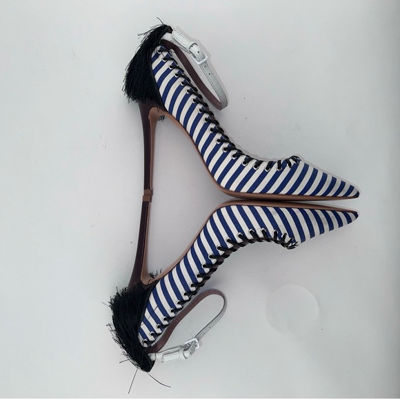 J.W. Anderson x Rise Aldo Weatherbee Blue/White Striped Heels Size 38 Tassel - Picture 6 of 6